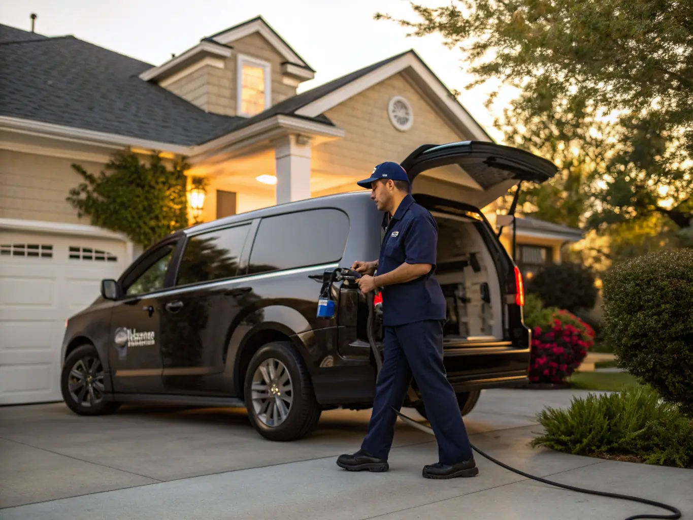 A FuelExpress delivery driver arriving at a customer's location to refuel their vehicle.