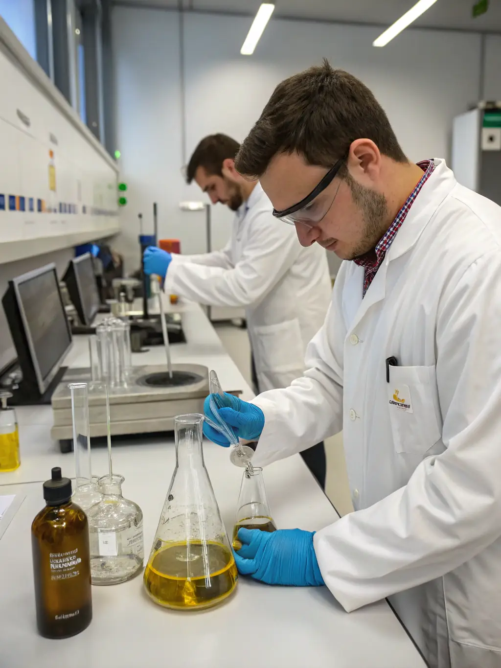 A FuelExpress technician performing a fuel quality check with advanced equipment, assuring customers of the service's commitment to quality.